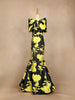 Yellow Partywear with Floral Prints, Waist Belt and Without Dupatta Gown - Diadem