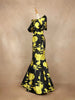 Yellow Partywear with Floral Prints, Waist Belt and Without Dupatta Gown - Diadem