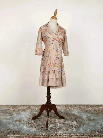 Light Brown Kurti Adorned with Floral Prints - Diadem