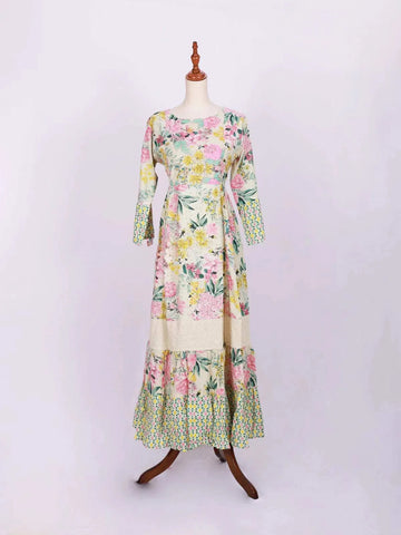 Multicolor Long Kurti Adorned with Floral Prints and Thread work - Diadem
