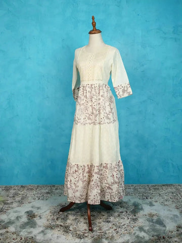 Ivory with Maroon Cotton Kurti Adorned with Floral Thread Work and Sequins - Diadem