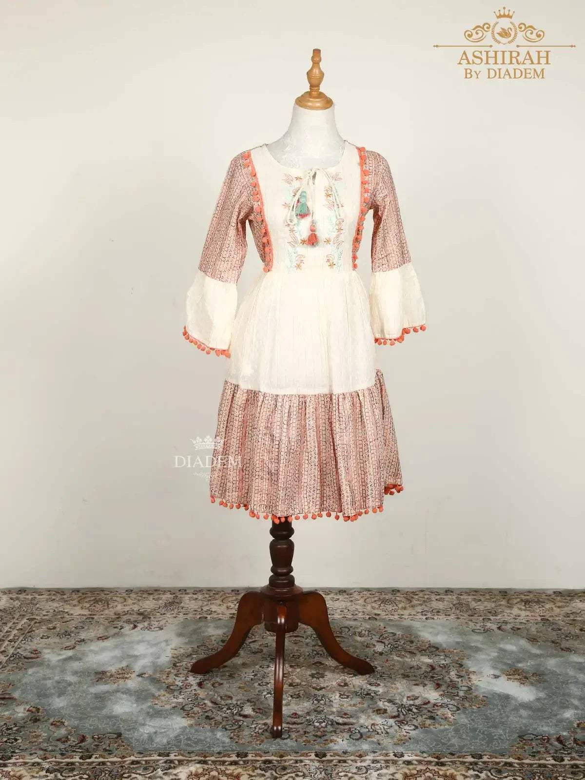 Ivory Kurti Adorned with Floral Thread work - Diadem