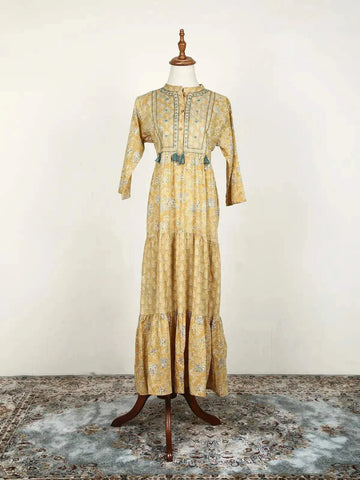 Mustard Yellow Kurti Enhanced with Floral Prints - Diadem