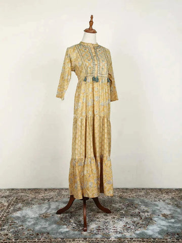 Mustard Yellow Kurti Enhanced with Floral Prints - Diadem