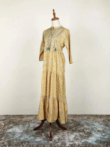 Mustard Yellow Kurti Enhanced with Floral Prints - Diadem