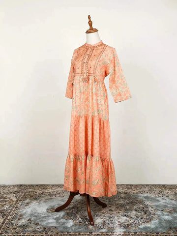 Light Peach Kurti Adorned with Floral Prints - Diadem
