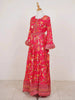 Pink Bell Sleeves Kurti Adorned with Floral Prints and Sequins - Diadem
