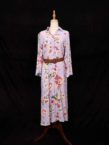 Light Purple Kurti Top Adorned with Floral Design with Waist Belt - Diadem