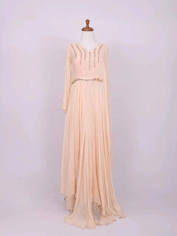 Peach Cotton Long Kurti Top Adorned with Sequins and Beads work, without Dupatta - Diadem