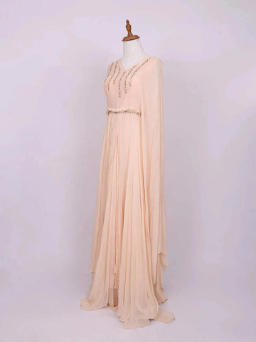 Peach Cotton Long Kurti Top Adorned with Sequins and Beads work, without Dupatta - Diadem