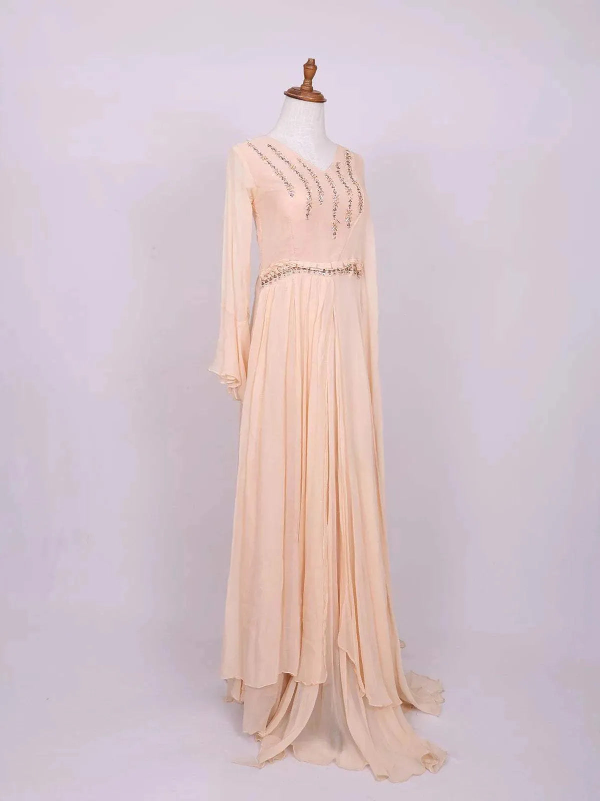 Peach Cotton Long Kurti Top Adorned with Sequins and Beads work, without Dupatta - Diadem