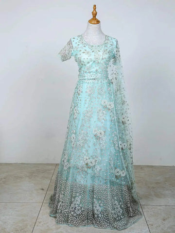 Aqua Blue Wedding Bridal Lehenga with Shimmer Beads - Diadem
