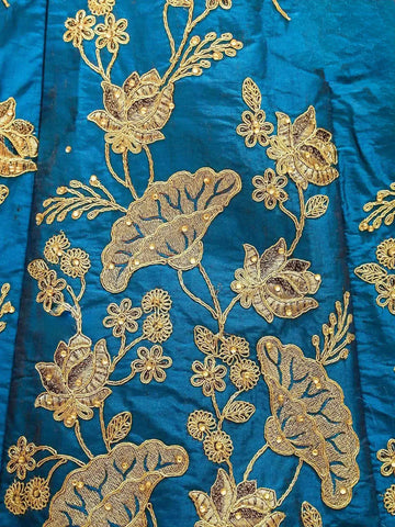 Ink Blue Raw Silk Semi Stitched Embroidered Lehenga with Dupatta - Diadem