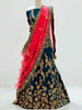 Dark Blue Raw Silk Semi Stitched Embroidered Lehenga with Dupatta - Diadem