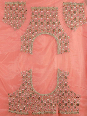 Light Peach Raw Silk Bridal Lehenga with Floral Embroidery - Diadem