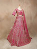 Queen Pink Silk Floral Embroidered Mirrorwork Bridal Lehenga - Diadem