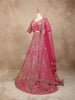 Queen Pink Silk Floral Embroidered Mirrorwork Bridal Lehenga - Diadem