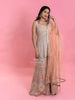 Ash Sharara Suit with Embroidered Peplum Top along with Dupatta - Diadem