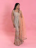 Ash Sharara Suit with Embroidered Peplum Top along with Dupatta - Diadem