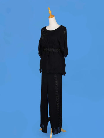 Black Floral Designed Palazzo Salwar Suit for Women - Diadem