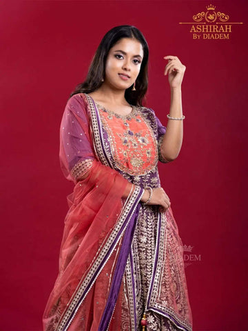 Grape Purple Palazzo Salwar Suit for Women Embellished in Floral Zari and Beads with Embroidery Dupatta - Diadem