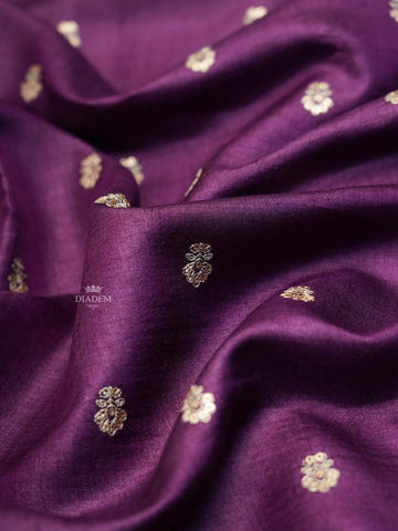 Purple Tussar Silk Saree with Floral Motif on the body and Embroidery Zari Border - Diadem