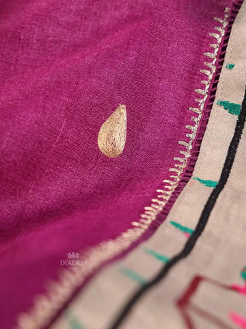 Burgundy Pure Tussar Silk Saree Enhanced with Paithani Design Embroidery Border - Diadem