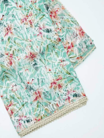 Mint Green Organza Silk Saree Adorned in Floral Prints and Sequins - Diadem