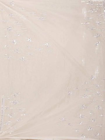 White Net Bridal Saree with Sequins Striped Design on the Body and Design Border - Diadem