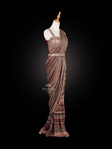 Multicolor Georgette Saree Adorned in Sequins with Blouse and Waist Belt - Diadem