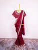 Burgundy Satin Crepe Saree with Sequins and Beads Embellished Border paired with Designer Blouse - Diadem