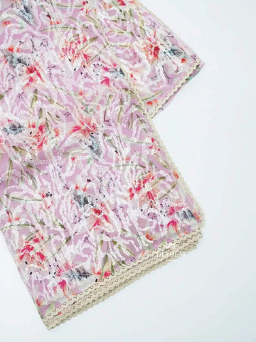 Lavender Organza Silk Saree Adorned in Floral Prints and Sequins - Diadem