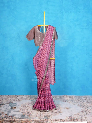 Multicolor Satin Crepe Saree Adorned with Mirror Work in Border along with Designer Blouse - Diadem