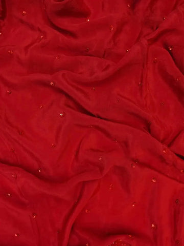 Red Organza Silk Saree Embellished with Floral Embroidery Border - Diadem