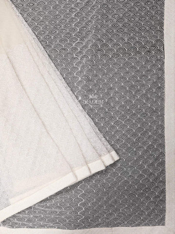 White Net Bridal Saree with Scallop Embroidery Designs on the Body and Design Border - Diadem