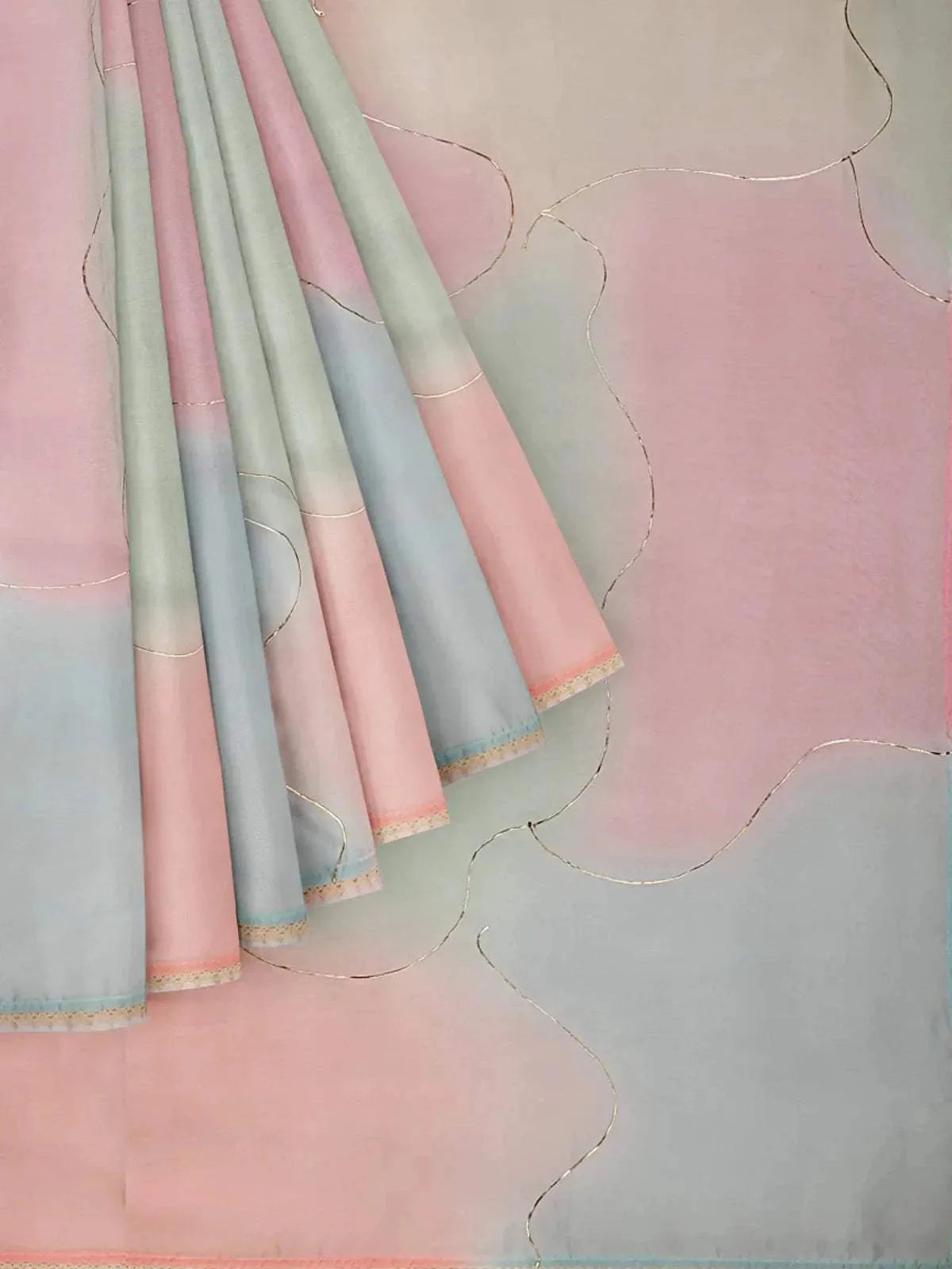 Multicolor Organza Silk Saree with Plain body and Embroidery Border - Diadem