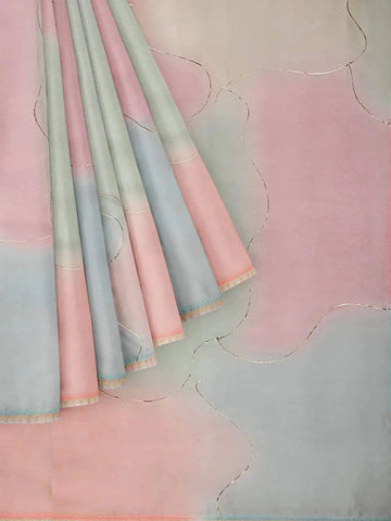 Multicolor Organza Silk Saree with Plain body and Embroidery Border - Diadem