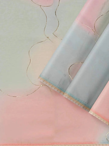 Multicolor Organza Silk Saree with Plain body and Embroidery Border - Diadem
