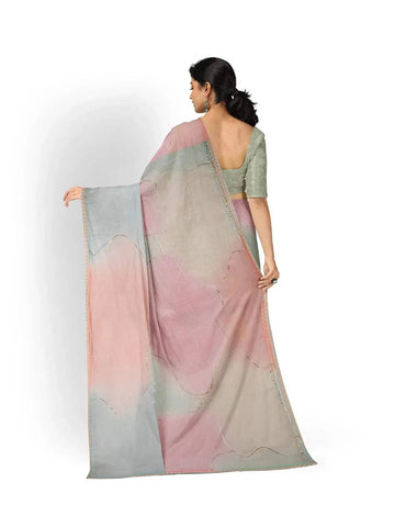 Multicolor Organza Silk Saree with Plain body and Embroidery Border - Diadem