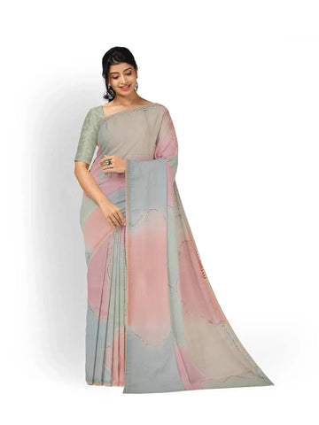 Multicolor Organza Silk Saree with Plain body and Embroidery Border - Diadem