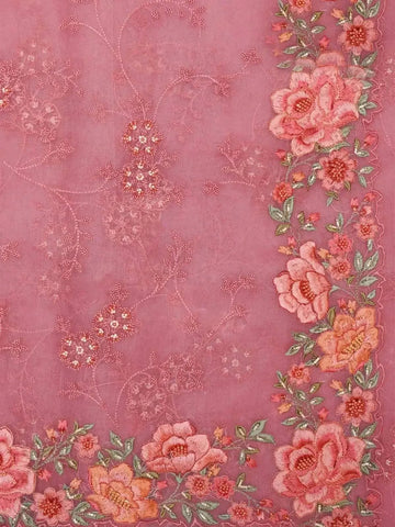 Pink Organza Silk Saree Embellished in Floral Embroidery Border - Diadem
