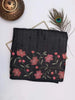 Black Tussar Silk Saree with Floral Thread Work and Embroidery Border - Diadem