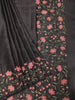 Black Tussar Silk Saree with Floral Thread Work and Embroidery Border - Diadem
