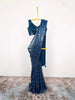 Peacock Blue Georgette Saree with Multicolor Sequins & Chevron Pattern and Designer Blouse - Diadem