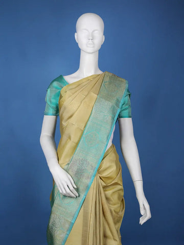 Pale Gold Tree Design Zari Woven Soft Silk Saree - Diadem