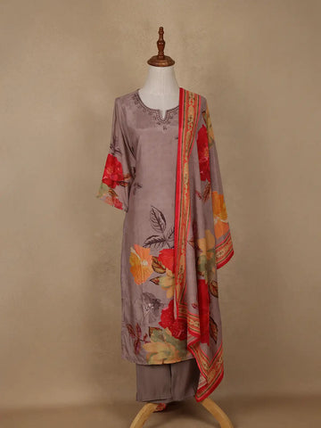 Pale Pink Floral Designed Rayon Salwar Suit - Diadem