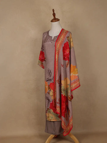 Pale Pink Floral Designed Rayon Salwar Suit - Diadem