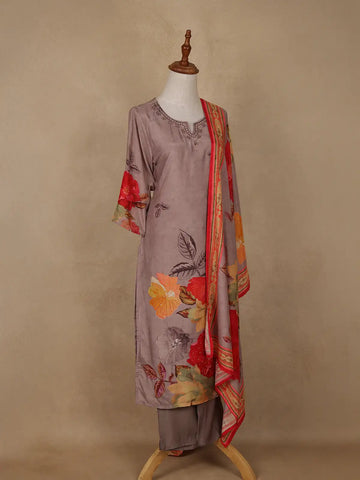 Pale Pink Floral Designed Rayon Salwar Suit - Diadem