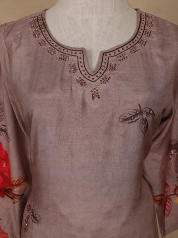 Pale Pink Floral Designed Rayon Salwar Suit - Diadem