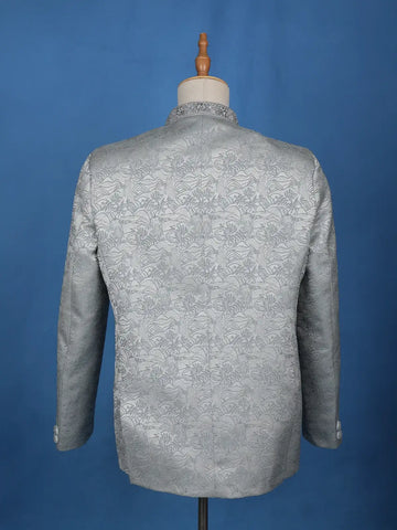 Pale Blue Floral Designed Jodhpuri Men's Suit - Diadem